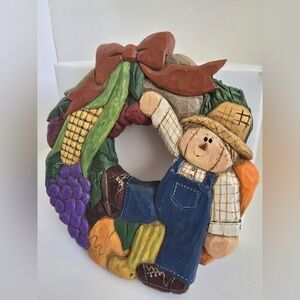 Eddie Walker Harvest Scarecrow Wreath Wall Plaque Midwest Of Cannon Falls Vtg